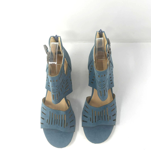 Yasirun Blue Cutout Peep Toe Wedge Sandal Size 39 US SIze 8 New Without Box - Picture 3 of 7